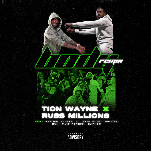 Body (Remix) [feat. ArrDee, E1 (3x3), ZT (3x3), Bugzy Malone, Buni, Fivio Foreign & Darkoo] — Tion Wayne, Russ Millions, ArrDee, E1 (3x3), ZT (3x3), Bugzy Malone, Buni, Fivio Foreign, Darkoo; Sean D: Engineer, Mastering, Mixing, Programmer